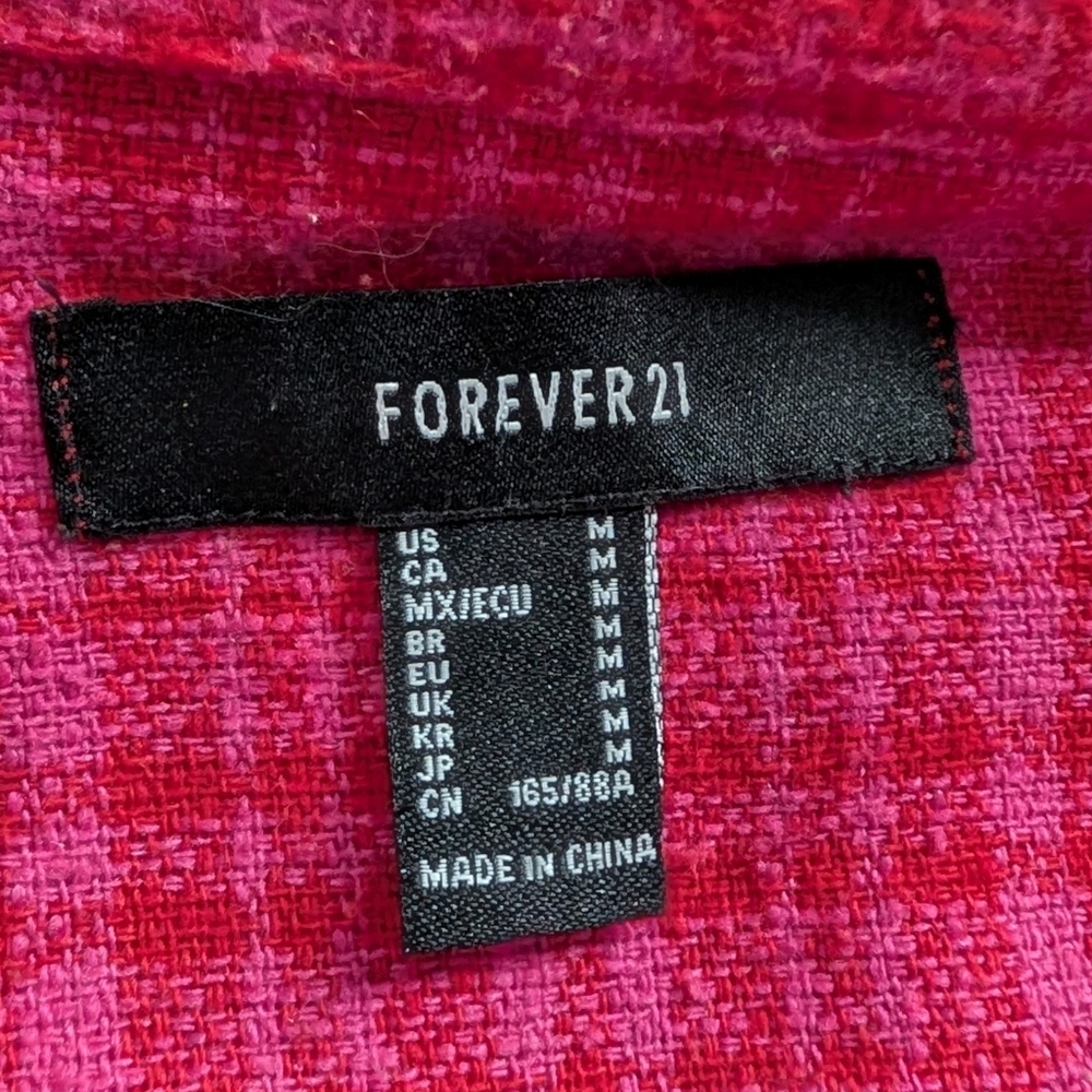 Forever 21 Vibrant Pink Plaid Oversized Faux Pearl Diamond Blazer Jacket Medium - Picture 8 of 13